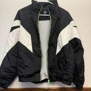 Stylish Black and White Utility Jacket with Green Accents
